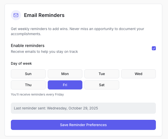 brag doc email reminders