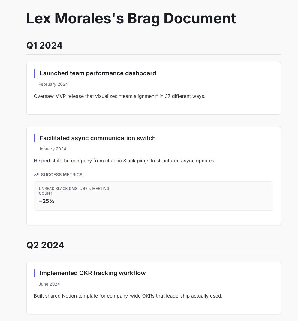 brag document example