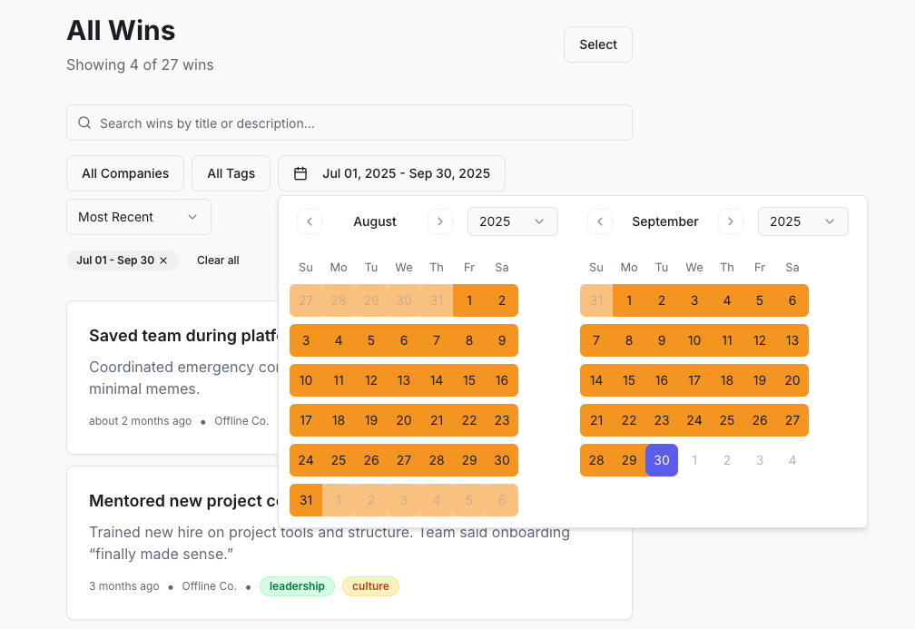 date picker in brag doc