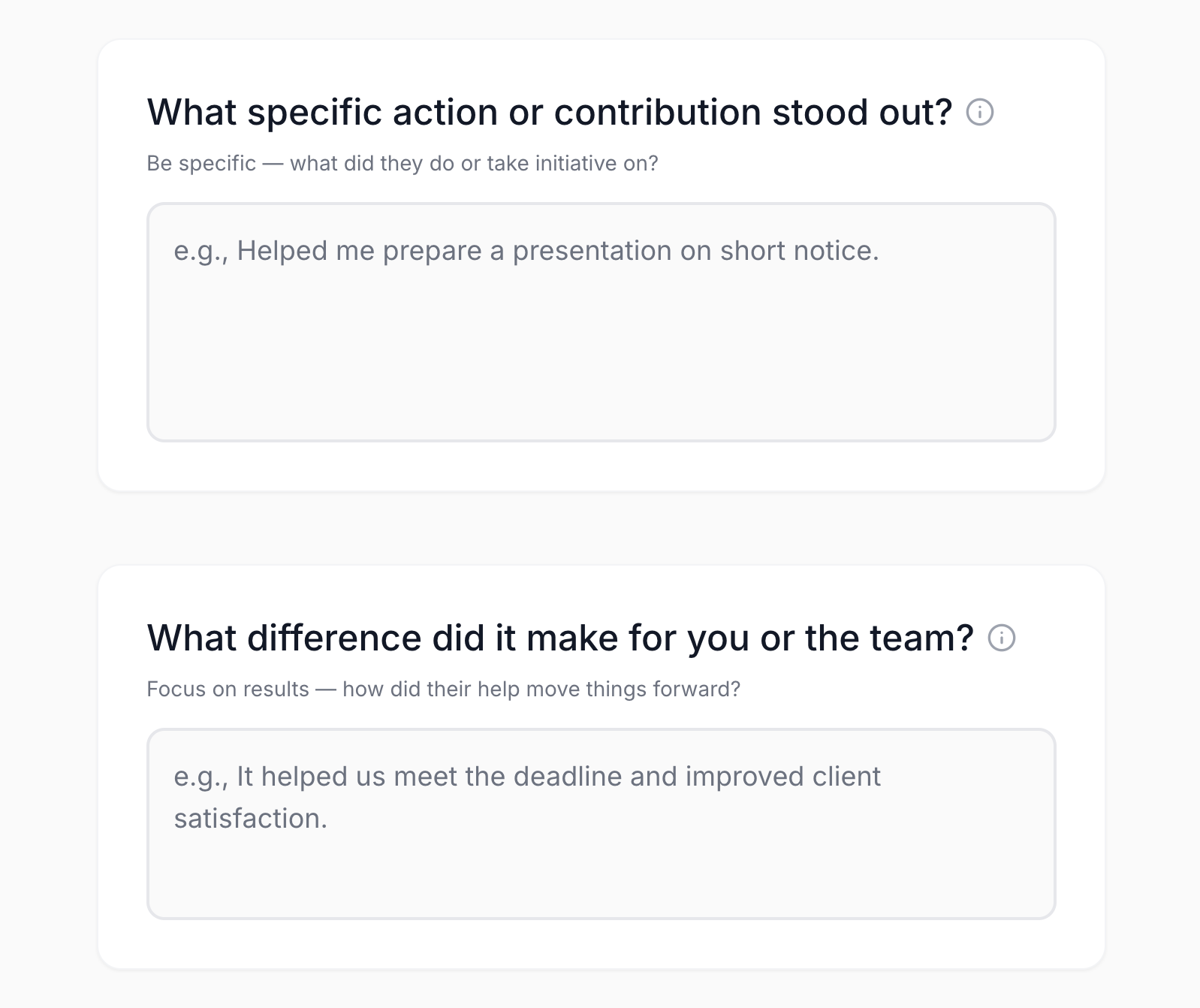 kudos form questions in brag doc